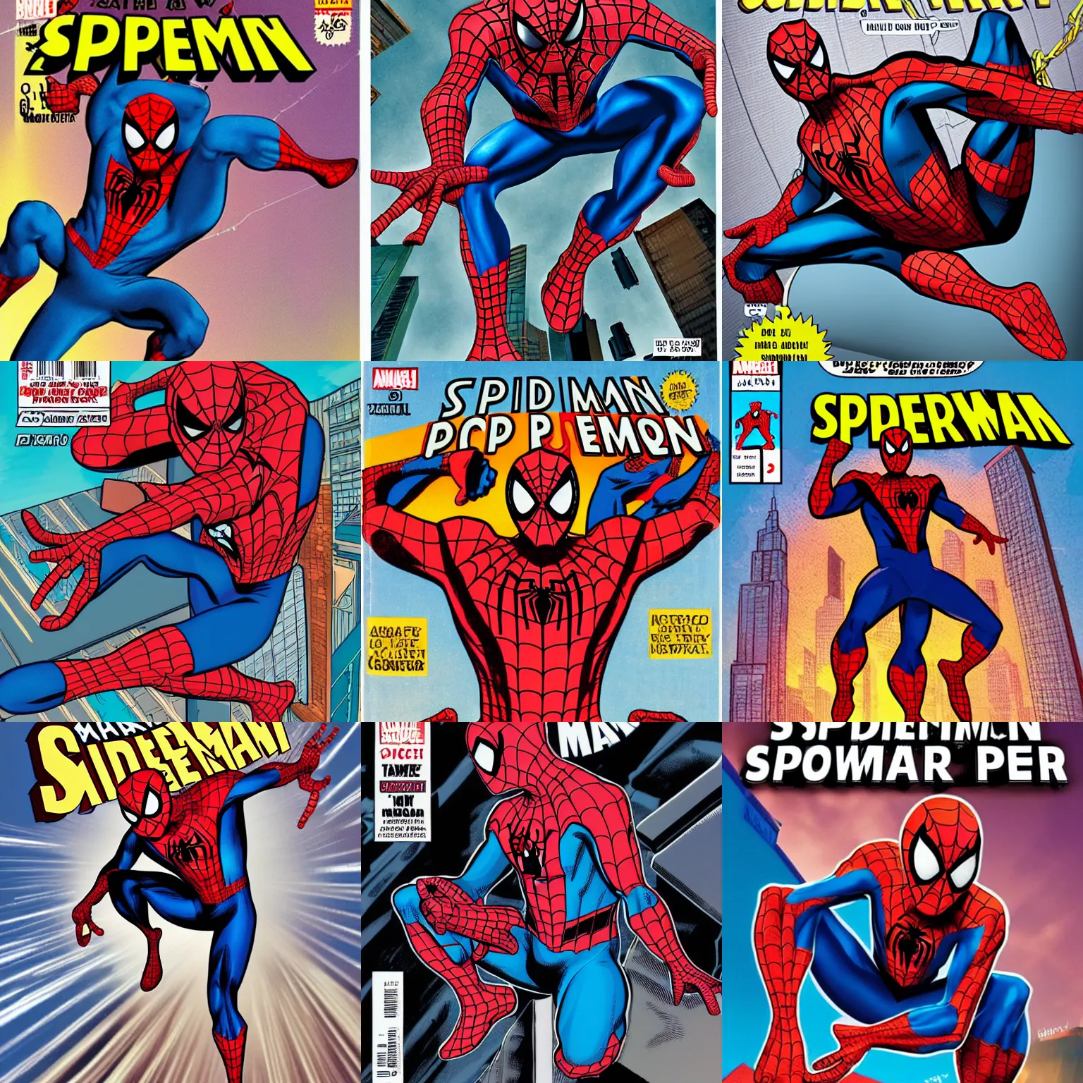 Prompt: spiderman power pose, comic book cover