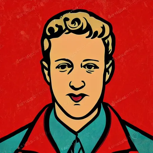 Image similar to art Nouveau style communist propaganda poster of mark zuckerberg