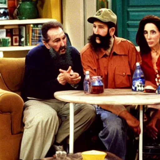 Image similar to A still of Fidel Castro in the 1990s sitcom Friends