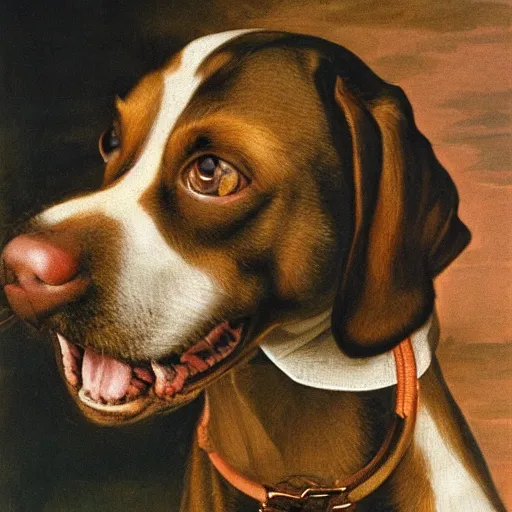 Prompt: A confused dog attempts to program unsuccessfully | renaissance | oil painting | highly detailed | emotional