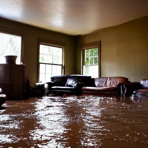 Image similar to old couches in a family room flooded with muddy water