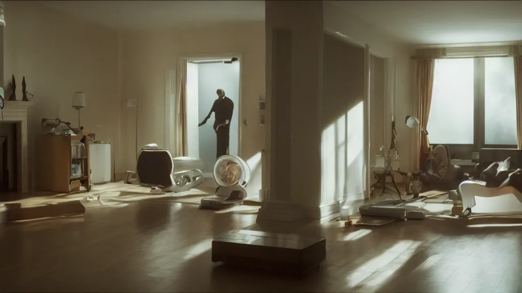 Image similar to an mri image in the living room, film still from the movie directed by denis villeneuve with art direction by salvador dali, wide lens