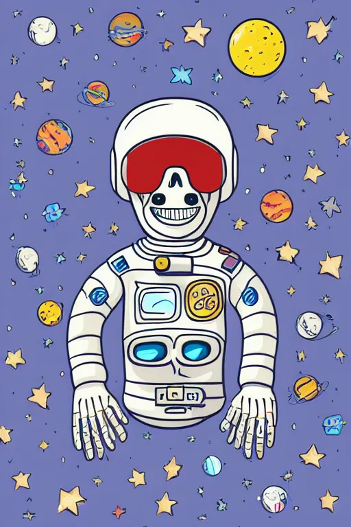 Image similar to A portrait of a skeleton as an astronaut, sticker, colorful, illustration, highly detailed, smooth and clean vector curves, no jagged lines, vector art, smooth