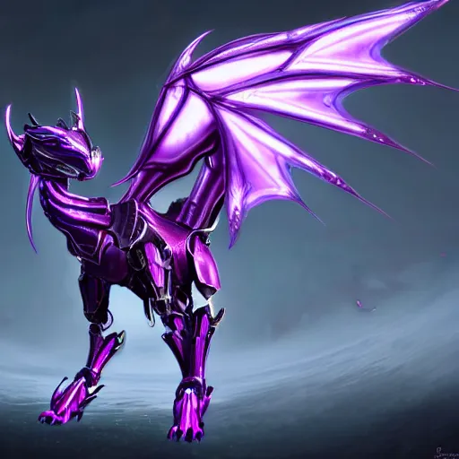 Prompt: highly detailed exquisite fanart, of a beautiful female warframe, but as an anthropomorphic robot dragon with glowing purple eyes, shiny silver sleek armor with fuchsia accents, engraved, elegant pose, close-up shot, full shot, epic cinematic shot, sharp claws for hands, long tail, professional digital art, high end digital art, singular, realistic, DeviantArt, artstation, Furaffinity, 8k HD render