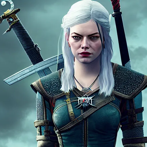 Image similar to Emma Stone in The Witcher 3 video game