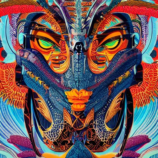 Prompt: Tristan Eaton, victo ngai, artgerm, symmetrical dragon mask