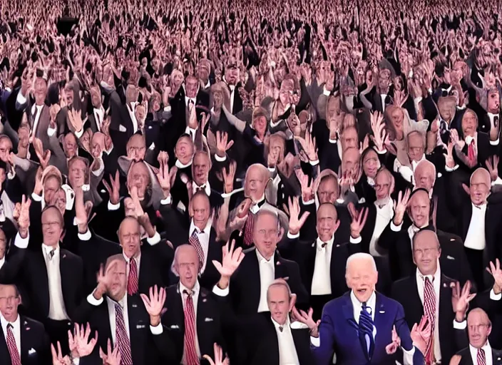 Image similar to joe biden in a thousand hands dance, cinematic, symmetrical 8 k