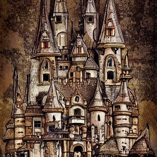 Image similar to medieval castle steampunk style