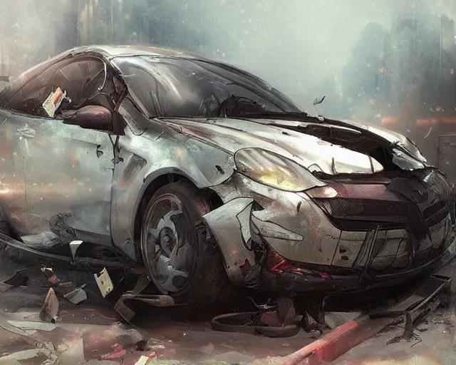 Image similar to a messy car accident, anime art, Greg Rutkowski, studio ghibli, dramatic lighting