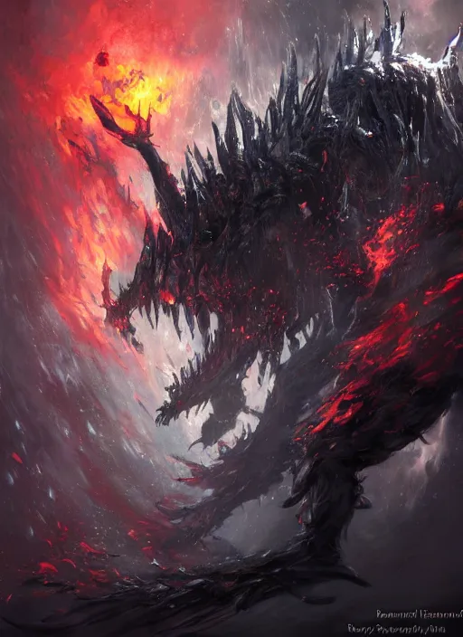 Image similar to powerful undead litch, dark souls boss, magic swirling, painted by raymond swanland