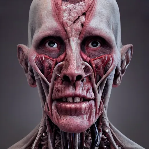 Image similar to male human with translucent skin, visible muscles and veins and arteries and bones and spines and nerves, beautiful detailed intricate insanely detailed octane render, 8k artistic photography, photorealistic, chiaroscuro, by David Cronenberg, Raphael, Caravaggio