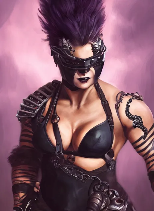 Prompt: detailed portrait of margot robbie as a thick female bodybuilder goth zarya from overwatch, attractive, beautiful, fantasy, intricate, elegant, highly detailed, digital painting, artstation, concept art, matte, sharp focus, illustration, art by aenaluck, artgerm and roberto ferri and greg rutkowski, epic fantasy, digital painting