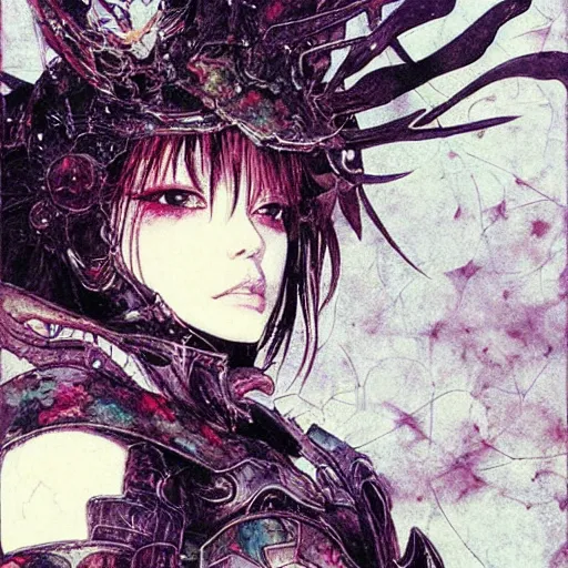 Prompt: “ a simple concept art portrait of a destiny witch with full armor set, an award winning yoshitaka amano digital art, by adrian ghenie and gerhard richter. art by takato yamamoto. masterpiece, deep colours. ”