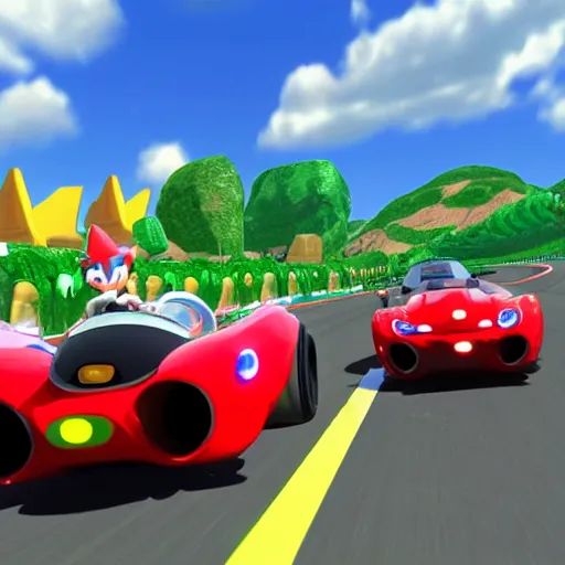 Prompt: sonic racing down the highway