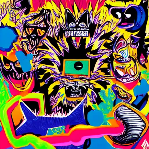 Image similar to Poster Art for Odd Future Wolf Gang, Graffiti, Geometric 3d shapes, Paper Marbling, Video Games, marijuana, smoke, by Jose Mertz, Trending on artstation