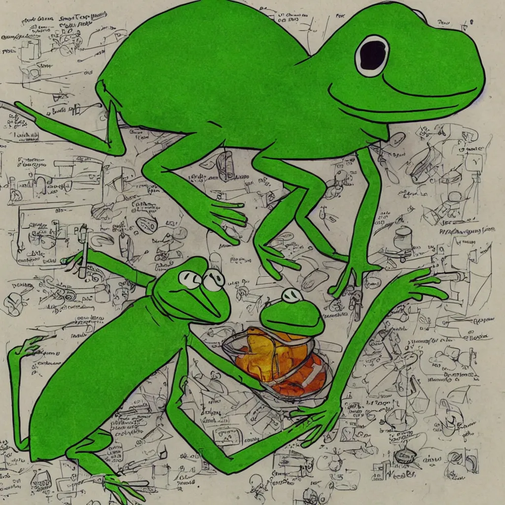 Prompt: A cutaway scientific diagram of Kermit the frog, detailed, strange