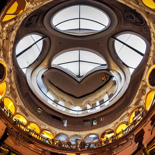 Prompt: High-quality photography of a McDonald's designed by Antoni Gaudi, award-winning architecture photography, Canon TS-E 17 mm