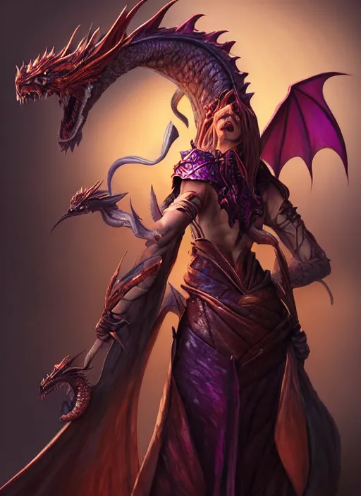 Image similar to epic dragon warlock female character design, highly detailed, glossy eyes, d & d, fantasy, highly detailed, digital painting, trending on artstation, concept art, sharp focus, holographic undertones, illustration, global illumination, ray tracing, realistic shaded, art by artgerm and greg rutkowski and fuji choko and viktoria gavrilenko and hoang lap