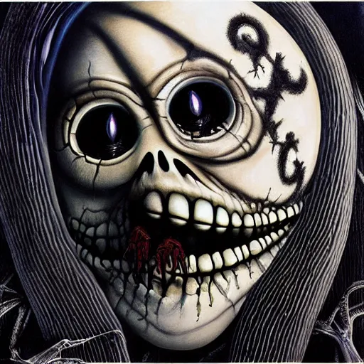 Prompt: the nightmare before christmas detailed airbrush photorealistic by h. r. giger