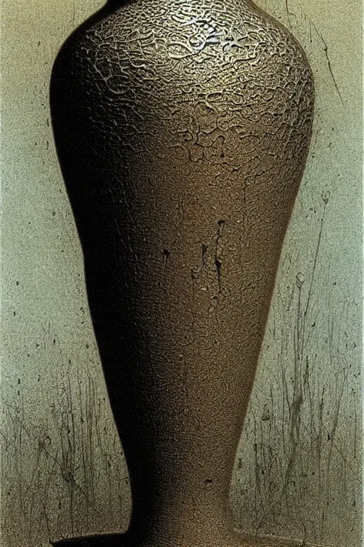 Image similar to symmetric vase, with detailed texture front view by luis royo and wayne barlowe, beksinski