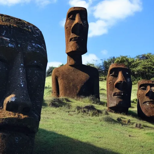 Image similar to Moai statue giving a TED talk