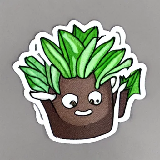 Image similar to cute mandrake plant with cute face, white tracing, sticker,