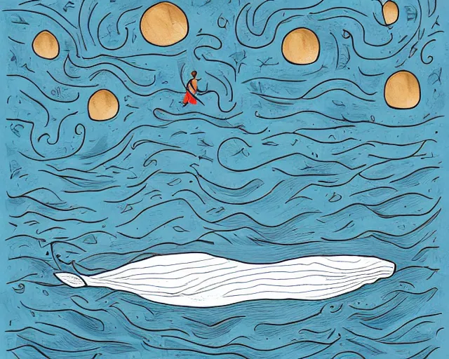 Prompt: A person that lives inside a whale, artistic illustration, very detailed