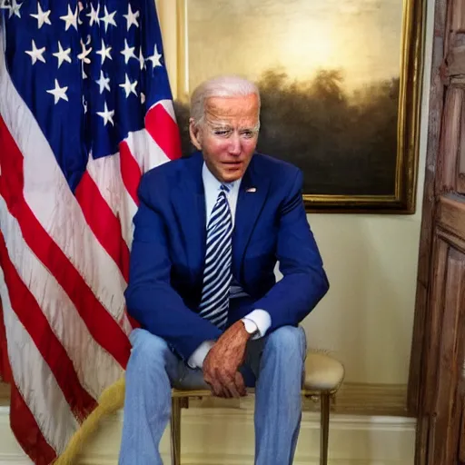 Prompt: homeless joe biden in the backrooms