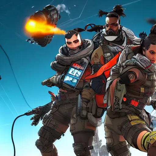 Image similar to loading screen, apex legends, high resolution, sharp focus, concept art, dynamic pose, cinematic lighting