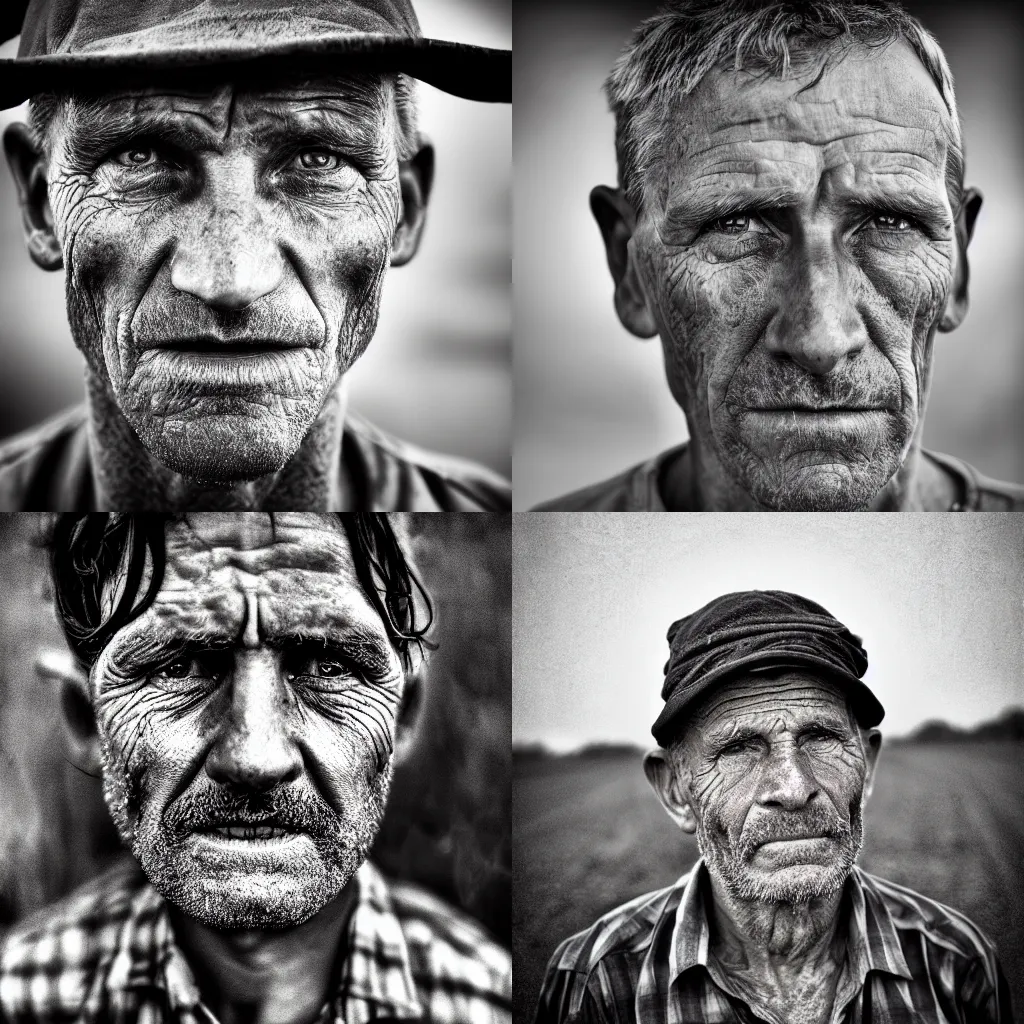 Prompt: portrait of a farmer in the style of Lee Jeffries, award-winning, detailed, 82 mm sigma art, close up