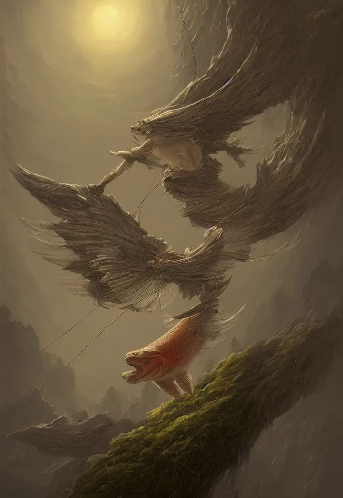 Image similar to a beautiful digital illustration concept of an anthropomorphic trout as the angel of death by benoit b. mandelbrot, steven belledin, martin johnson heade, lee madgwick, caspar david friedrich, and david rios ferreira. 8 k resolution trending on artstation concept art digital illustration