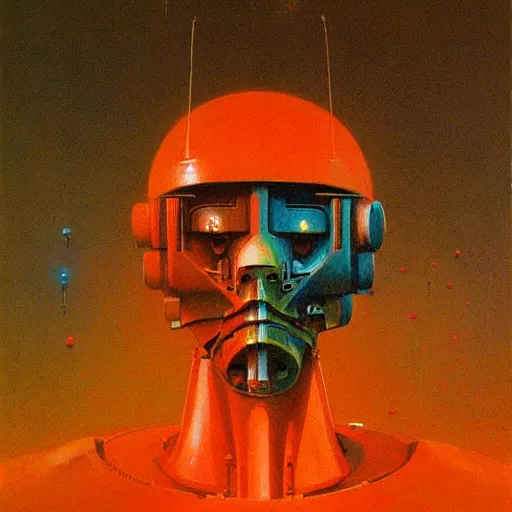 Prompt: portrait of a colourful mecha robot, painting by zdzislaw beksinski,