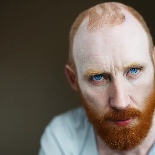 Image similar to color portrait of a middle aged balding blue eyed ginger white male model By Emmanuel Lubezki