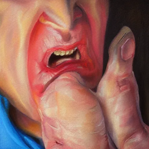 Prompt: Woman in pain after stubbing her toe badly, hurting, oil painting, photorealism