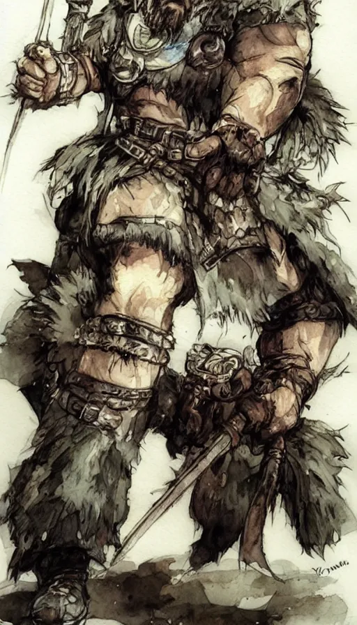 Image similar to Dwarf Barbarian, drawn by Yoji Shinkawa, water color, Dungeons and Dragons, Wizards of the Coast