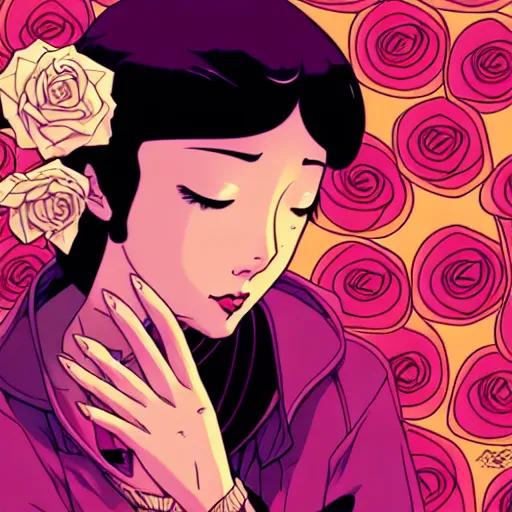 Image similar to portrait, princess, roses, satoshi kon, ethereal, glossy, laurie greasley, unconscious, illusions, intuition