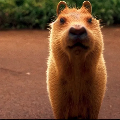Image similar to ryan gosling style capybara, screenshot from the film drive