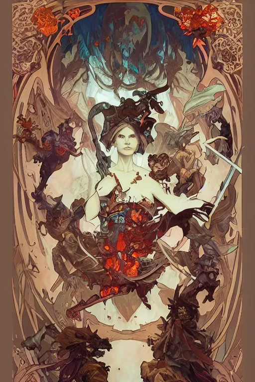 Image similar to turn undead spell scroll art by artgerm and greg rutkowski and Alphonse Mucha and Craig Mullins, James Jean, Andrey Ryabovichev, Mark Simonetti and Peter Morbacher 16k