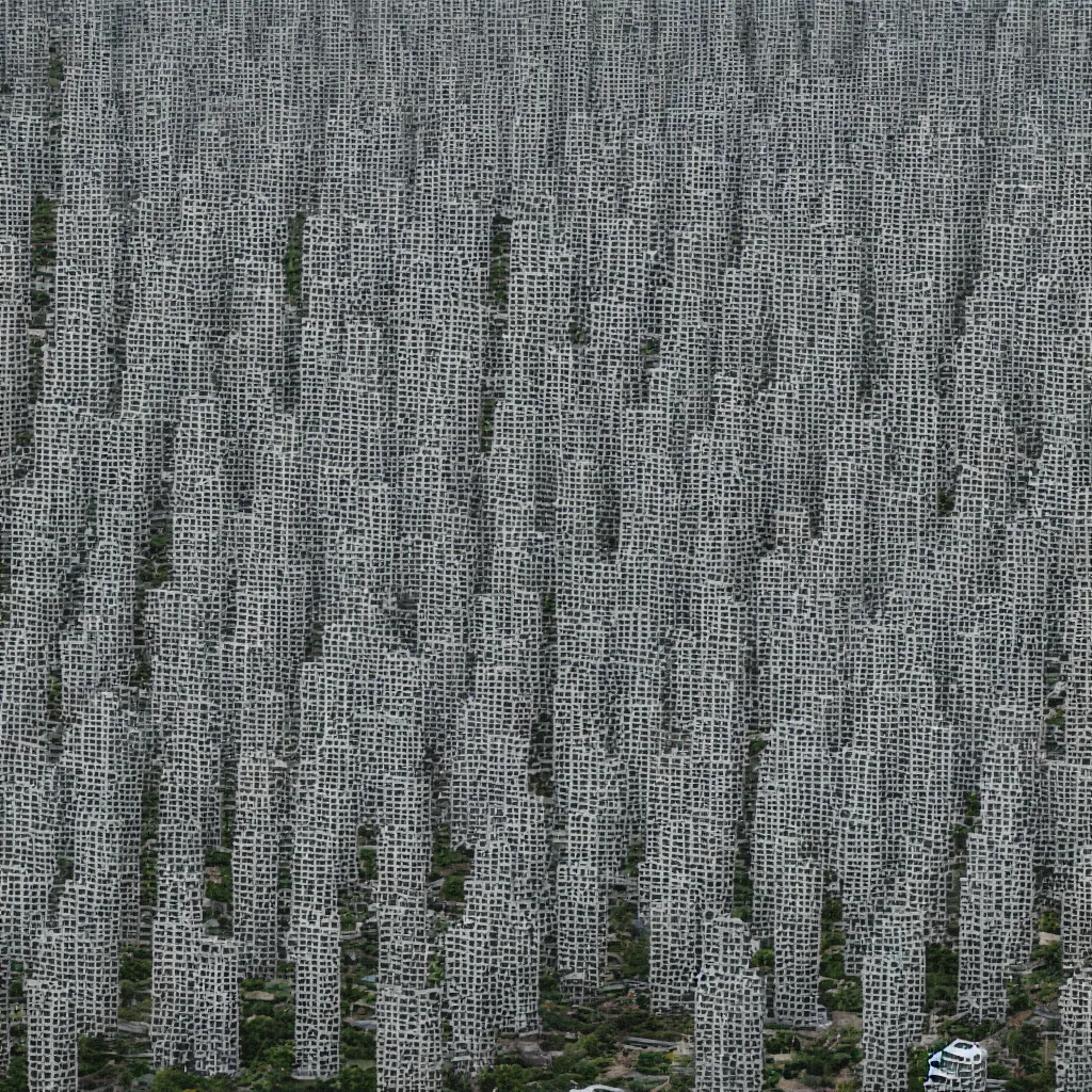 Image similar to multiple towers made up of squatter housing, sony a 7 r 3, f 2 2, fully frontal view, photographed by wolfgang tillmans, ultra detailed,