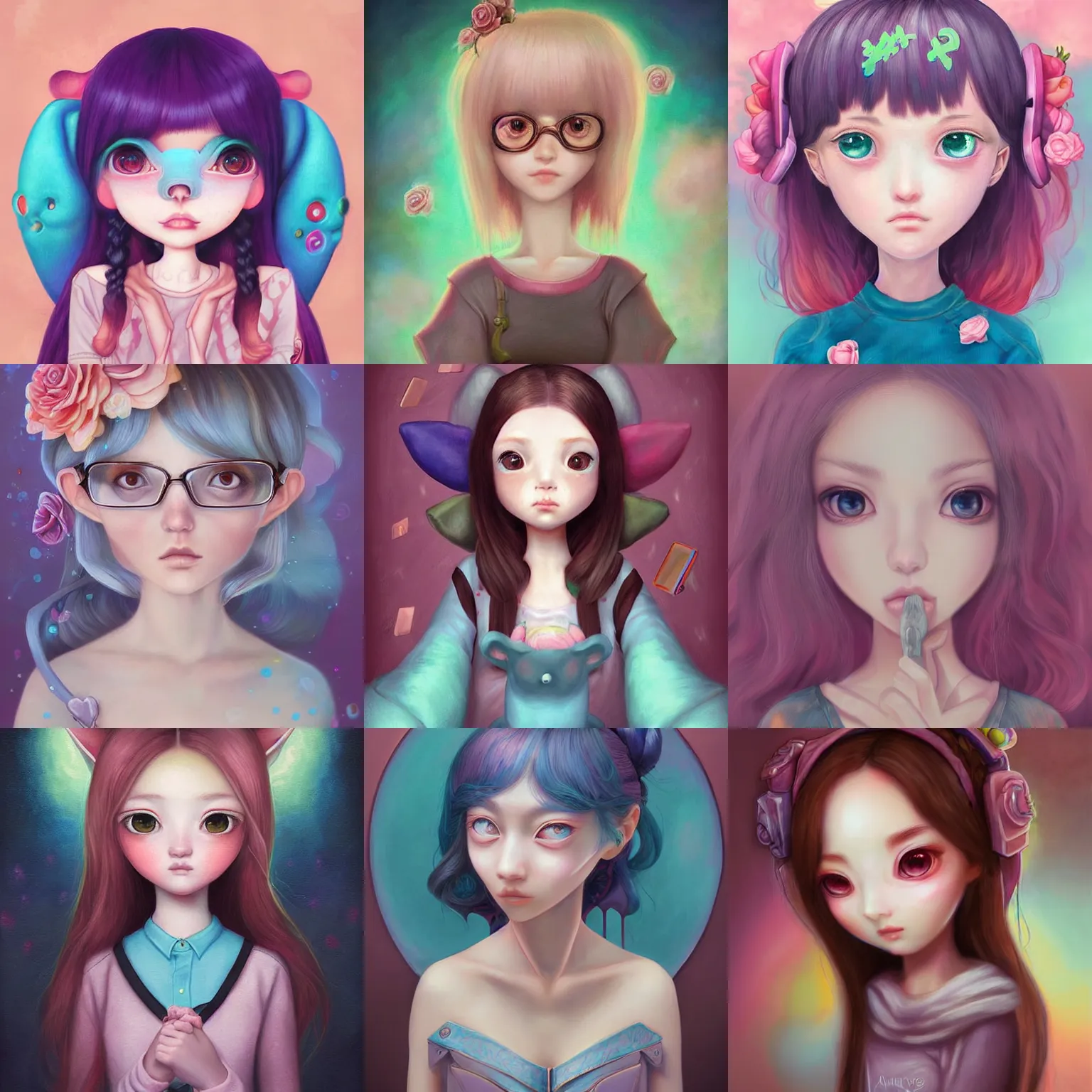 Prompt: a digital painting of a cute gamer e - girl by amy sol hikari shimoda, mark ryden, cute, weird, cool, pastel colors, rose gold, face symmetry, artgerm