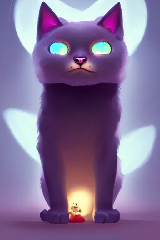 Image similar to super cute Bioluminescent cat character concept, soft light, soft mood, realistic body features and face, illustration, painting oil on canvas by Elena Zhurikhina and Goro Fujita and Charlie Bowater, octane render trending on artstation, 4k, 8k, HD