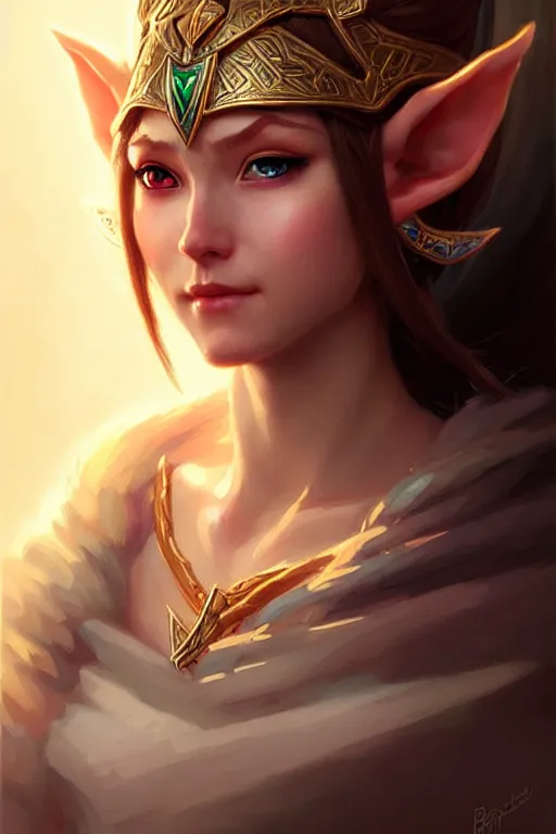 Prompt: elf princess zelda portrait, beautiful face by bayard wu, anna podedworna, gaston bussiere, greg rutkowski