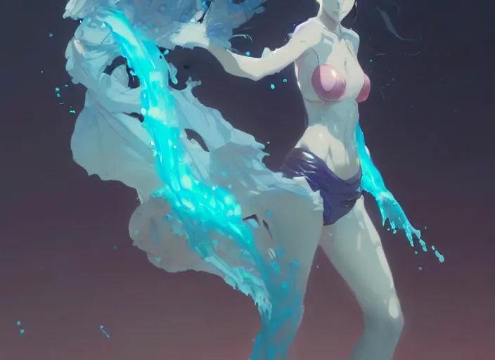 Image similar to a woman made out of blue slime, semi transluscent, perfect art, trending on pixiv, painted by greg rutkowski makoto shinkai takashi takeuchi, akihiko yoshida