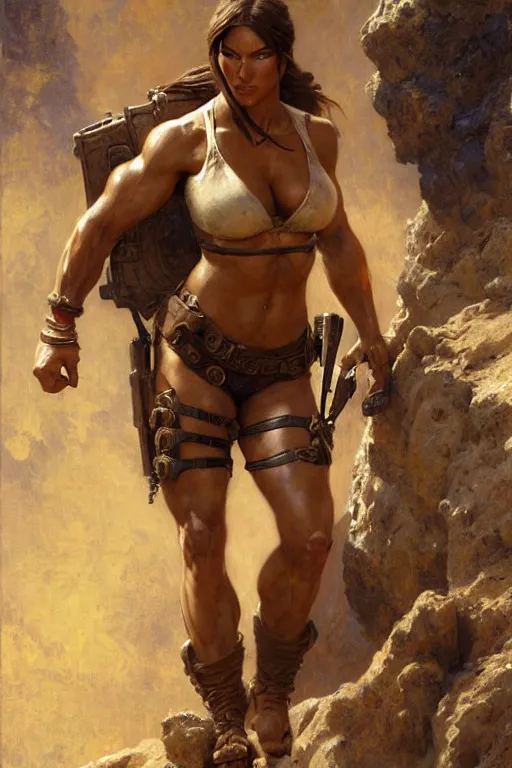 Image similar to muscular lara croft, highly detailed painting by gaston bussiere, craig mullins, j. c. leyendecker 8 k