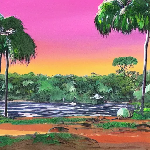 Image similar to The City of Darwin, Northern Territory, landscape concept art painting by Frank Miller