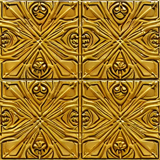 Image similar to 3d render of an abstract medieval pattern gold tile, symetrical