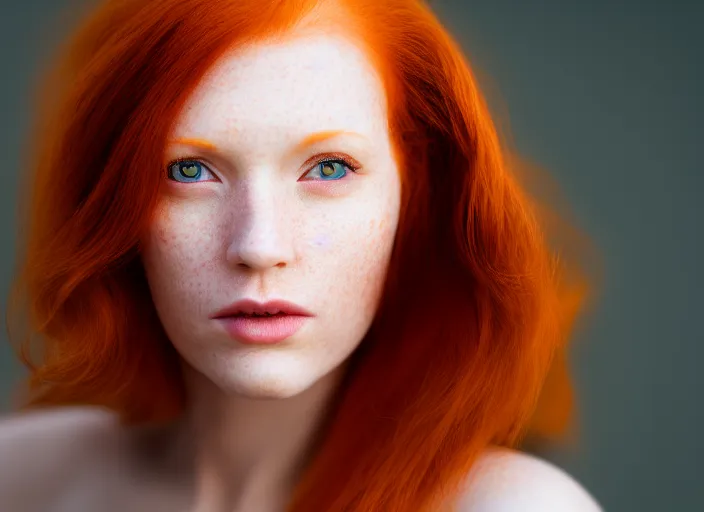 Prompt: 5 5 mm portrait photo of a redhead woman's face with ( yellow cat eyes ). highly detailed 8 k. intricate. lifelike. soft light. nikon d 8 5 0. cinematic post - processing