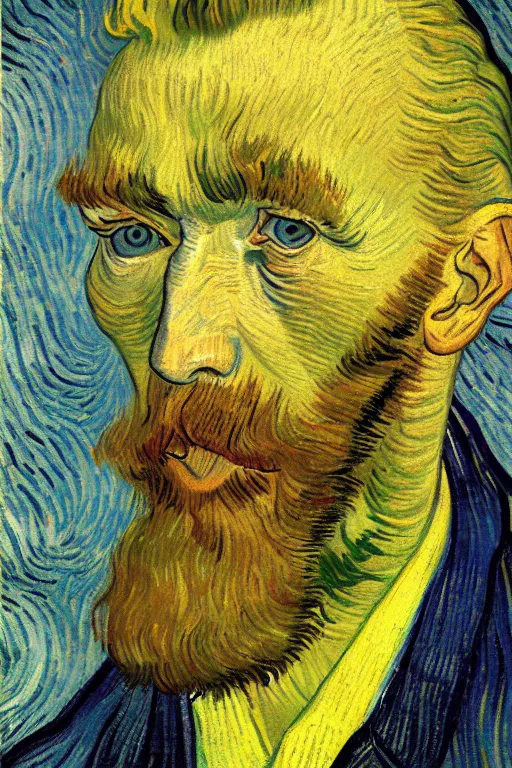 Image similar to old man, ling entangled hair, blur and yellow color scheme by vincent van gogh