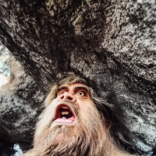 Prompt: a funny accidental selfies taken by a caveman in 10000 bc, Canon EOS R3, f/1.4, ISO 200, 1/160s, 8K, RAW, unedited, symmetrical balance, in-frame