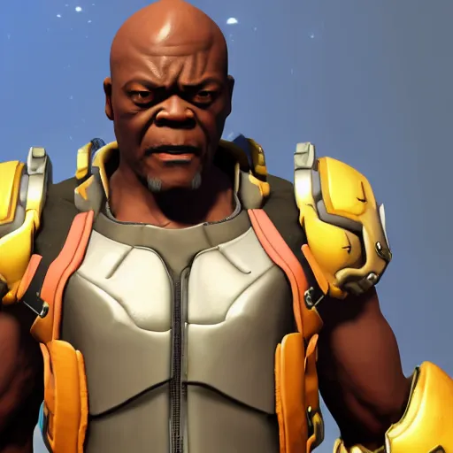 Image similar to samuel l jackson as doomfist from overwatch, 4 k, detailed